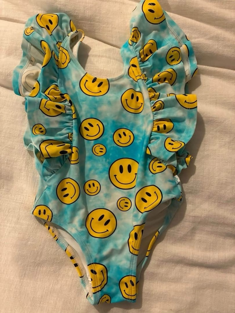 Posh Peanut Turquoise Blue Tie-Dye Smiley Face One-Piece Swimsuit
